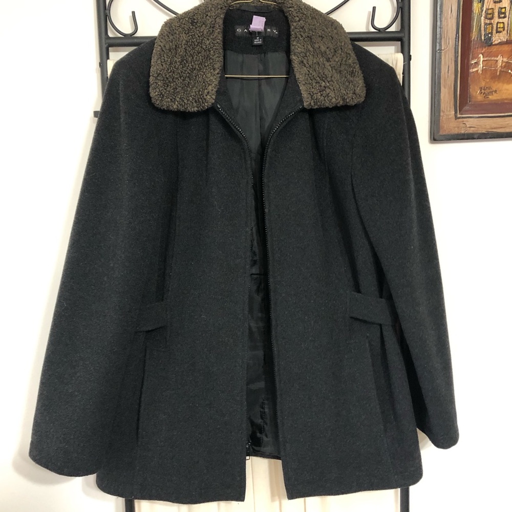 Gallery Wool Blend Coat Charcoal Zipper Collar M